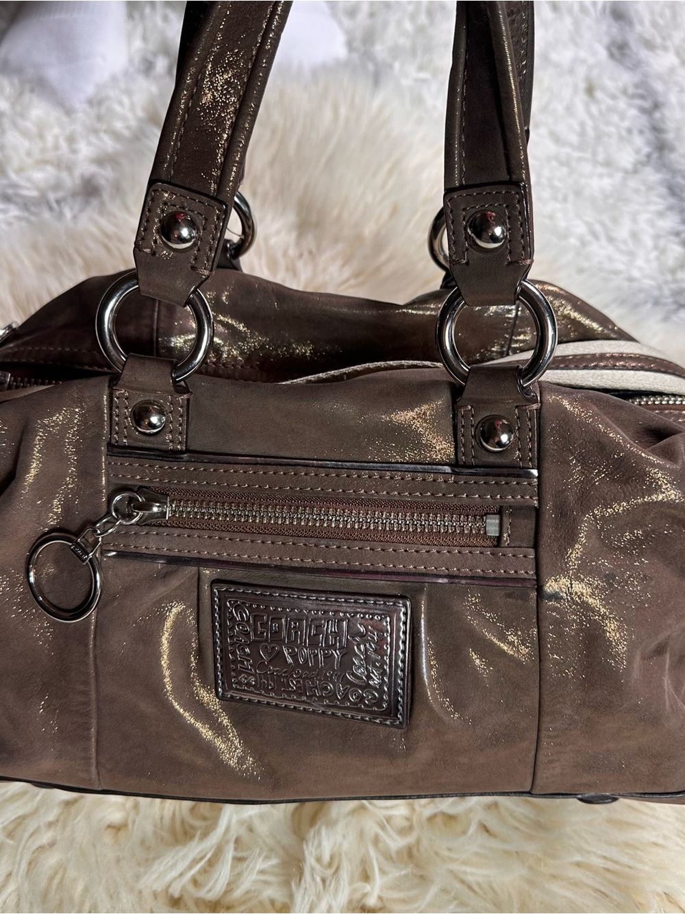 Coach Poppy Sling/Shoulder BagPurse Glittery Bronze - Picture 8 of 10
